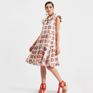LA DoubleJ Floral Pattern Ruffle Sleeve A Line Bohemian Short and Sassy Dress